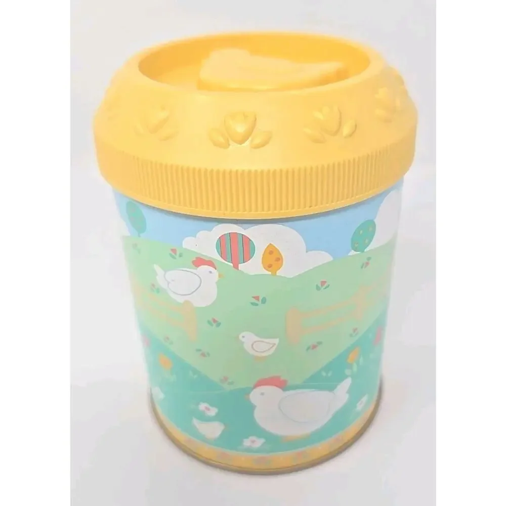 Vintage Retro Metal Tin Chicken Plastic Lid Farm Avon Country Calico U306